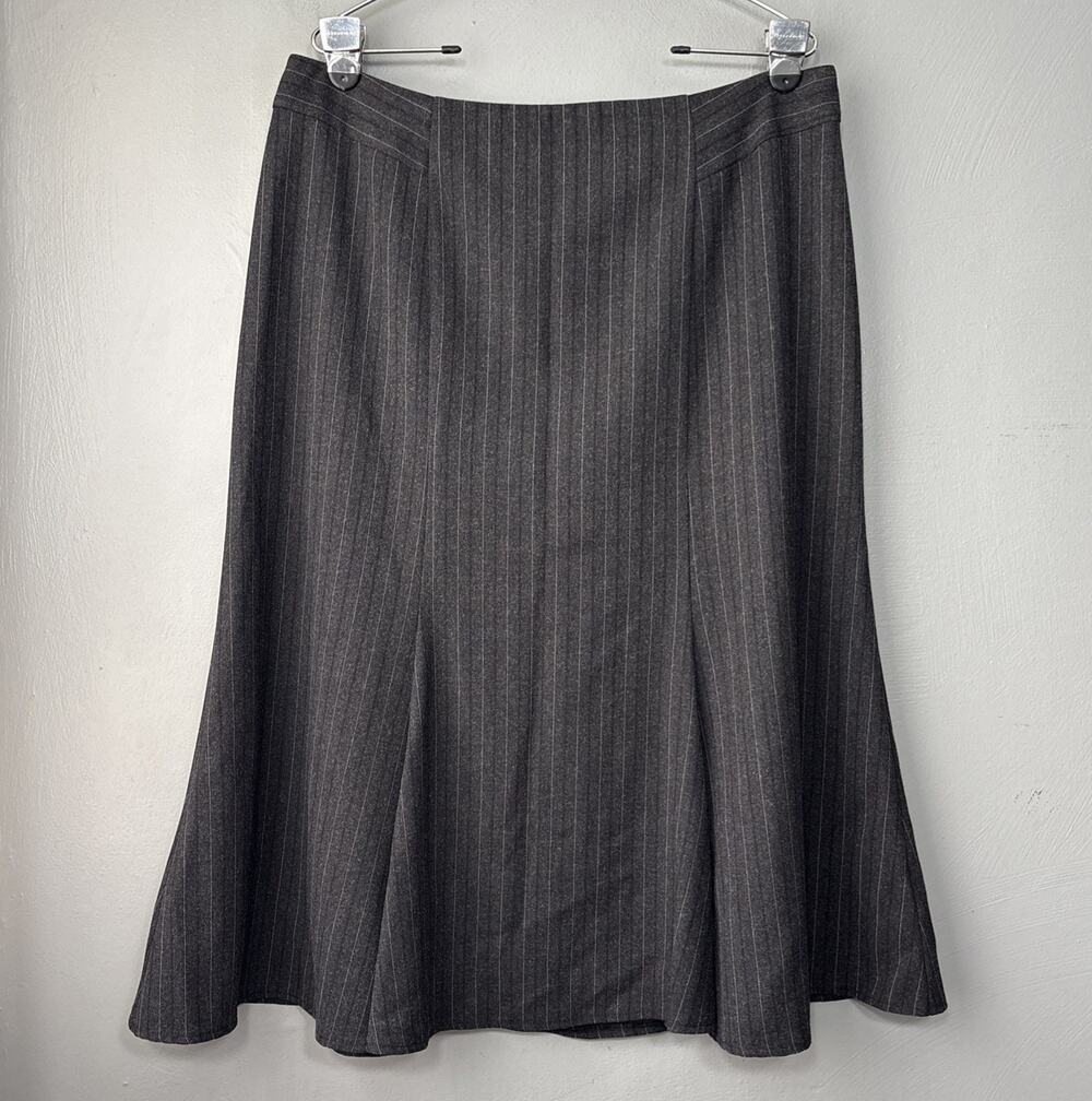 Worthington Flare Midi Skirt Size 14 Gray Pinstriped Office Siren Twee Career